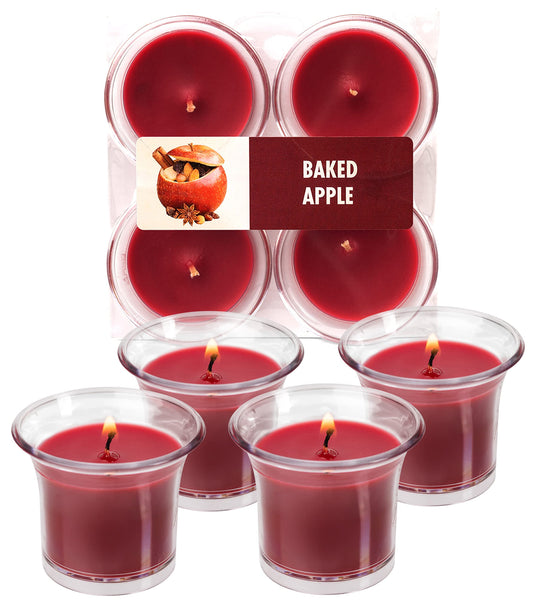 HYOOLA Clear Cup Scented Votive Candles - Baked Apple - 12 Hour Burn Time - 4 Pack - European Made