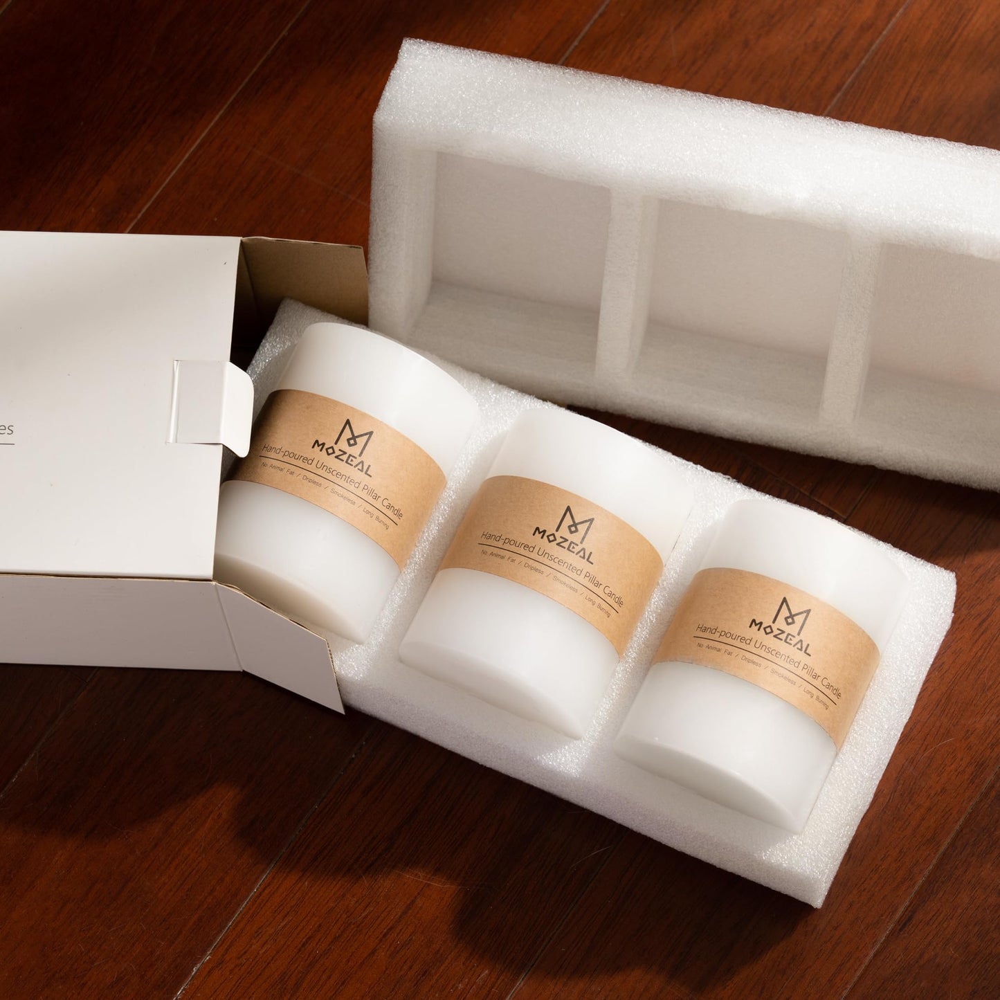 MOZEAL 3" x 8" Hand-Poured Unscented Large Candle,Smokeless Rustic Pillar Candle Set of 2,Slow Burn,No Drip,Approx 150 Hours Burning,Wedding,Dinner,Christmas and Home Decorative,Tall Silver Candle