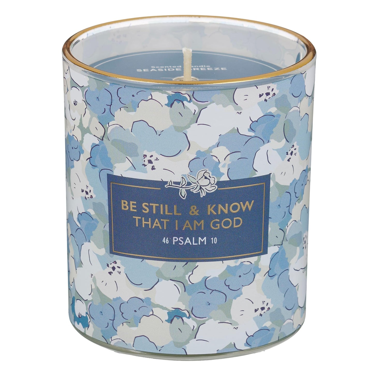 Christian Art Gifts Be Still & Know Bible Scented Candle: Soy Wax, Pure Essential Oils, Seaside Breeze Scent, Bible Verse, Floral Design Glass Jar, Encouragement Gift for Women, 40 Hours Burn Time