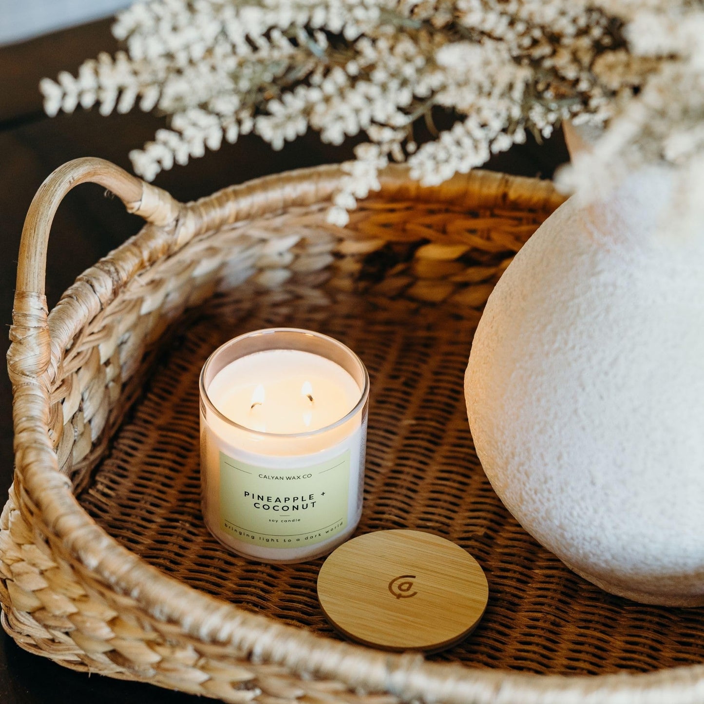Calyan Wax Co. Pineapple & Coconut 2 Wick Scented Candle - 37 Hour Burn - Luxury Clean Soy Wax Candles - Long Lasting Large Glass Jar Candle for Home - 8.8oz
