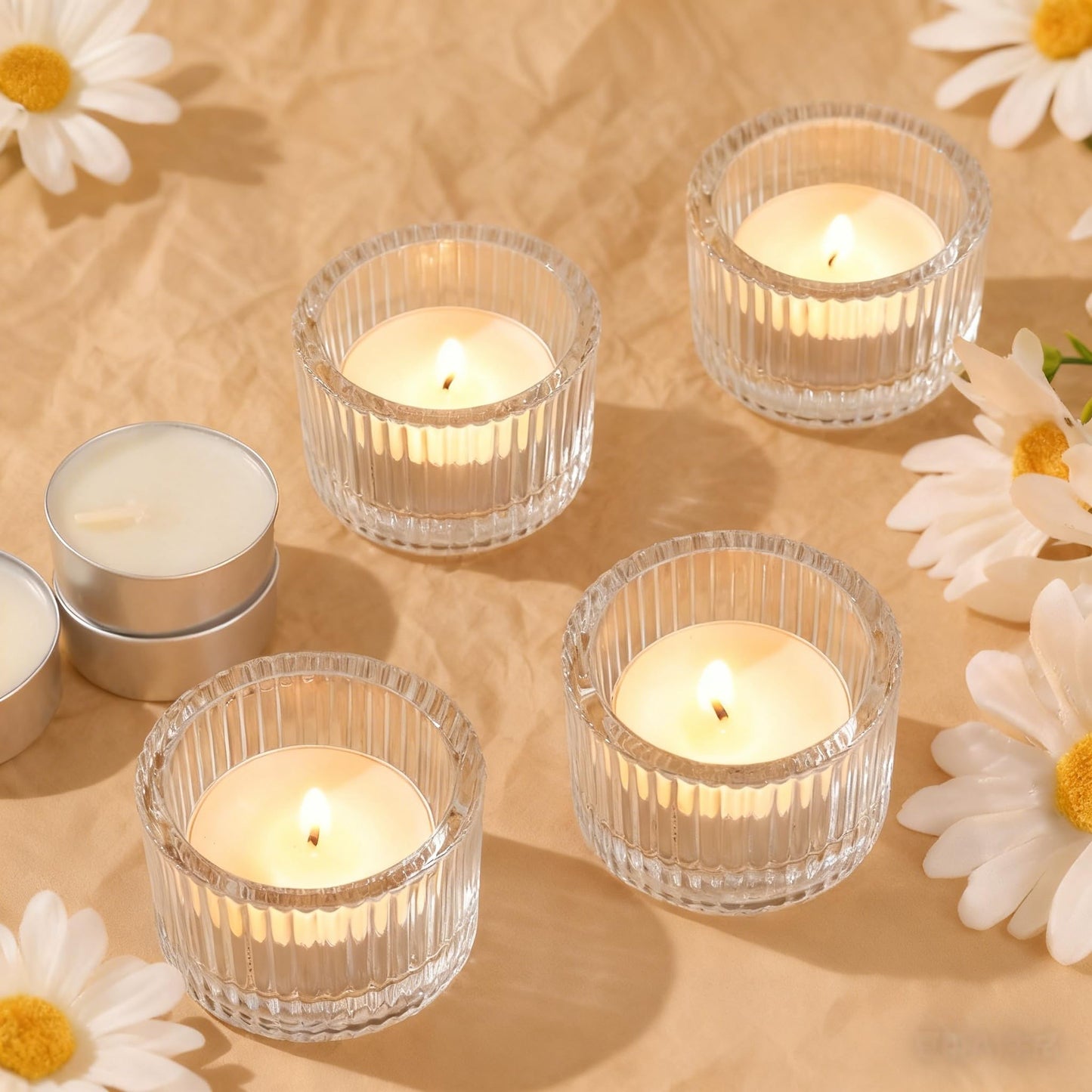 Round Clear Votive Candle Holders Set of 12, Purple Wedding Centerpiece Table Decorations, Mercury Glass Tealight Candle Holder for Bridal Shower, Baby Shower & Home Decor (Clear)