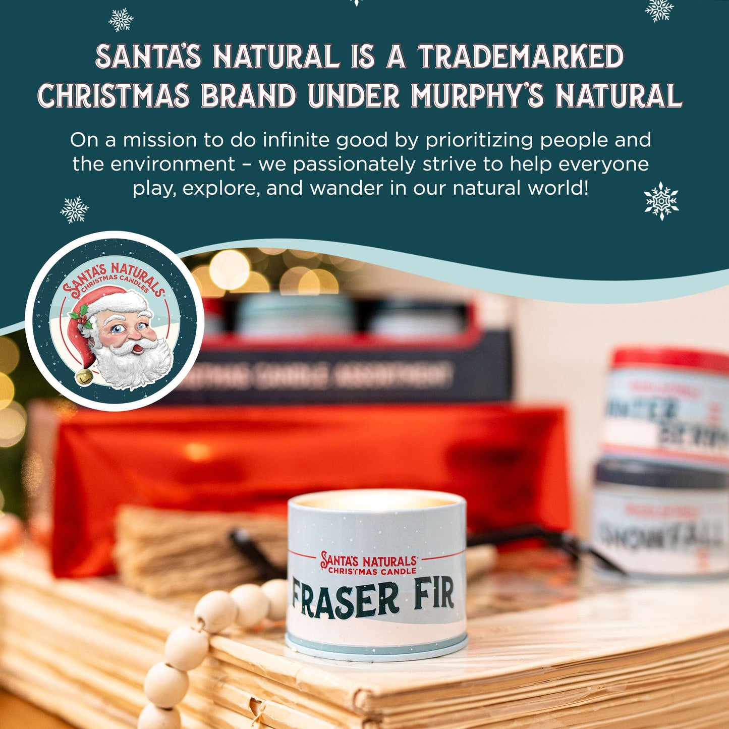 Santa's Naturals Fraser Fir Christmas Candles for Holidays & Gifts, Fresh Cut Tree Scent, Soy & Beeswax Blend, 30+Hour Burn, 9 oz, 2-Pack