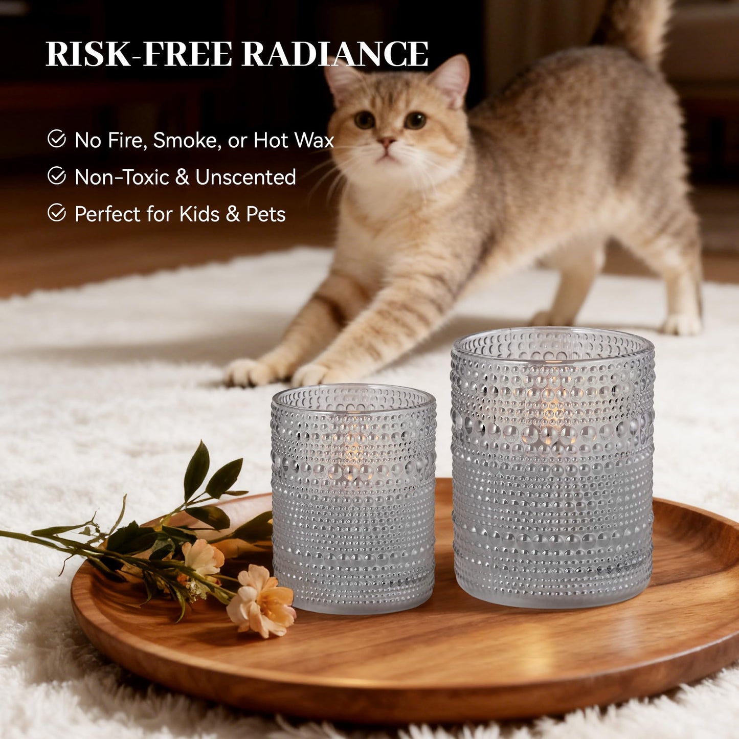 Velsyn Dotted Glass Flameless Candles with Remote Timer, Real Wax Battery Operated LED Pillar Candles with 3D Flickering Flame for Festival Wedding Home Party Decor, 3" x 4", 4" x 5", Set of 2 (Gray)