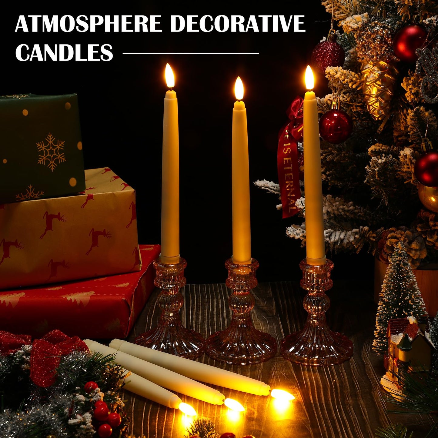 Baquler 150 Pcs Flameless Taper Candles LED Taper Candles Flickering Bulk Ivory LED Candlestick for Easter Wedding Church Halloween Christmas Party Decor Table Centerpiece, 8.5 in, No Batteries