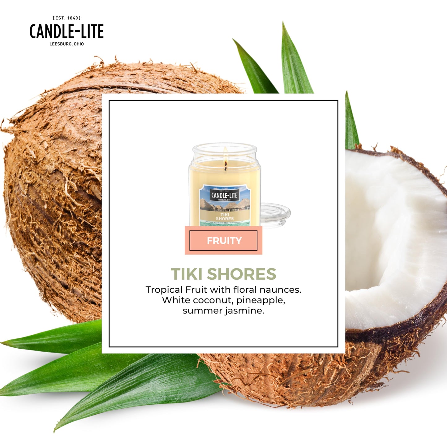 Candle-lite Scented Candles, Tiki Shores, 18 oz Jar, Proudly Poured in The USA, Aromatherapy Candle, Single-Wick with 110 Hours of Burn Time, Perfect for Creating a Refreshing Ambiance