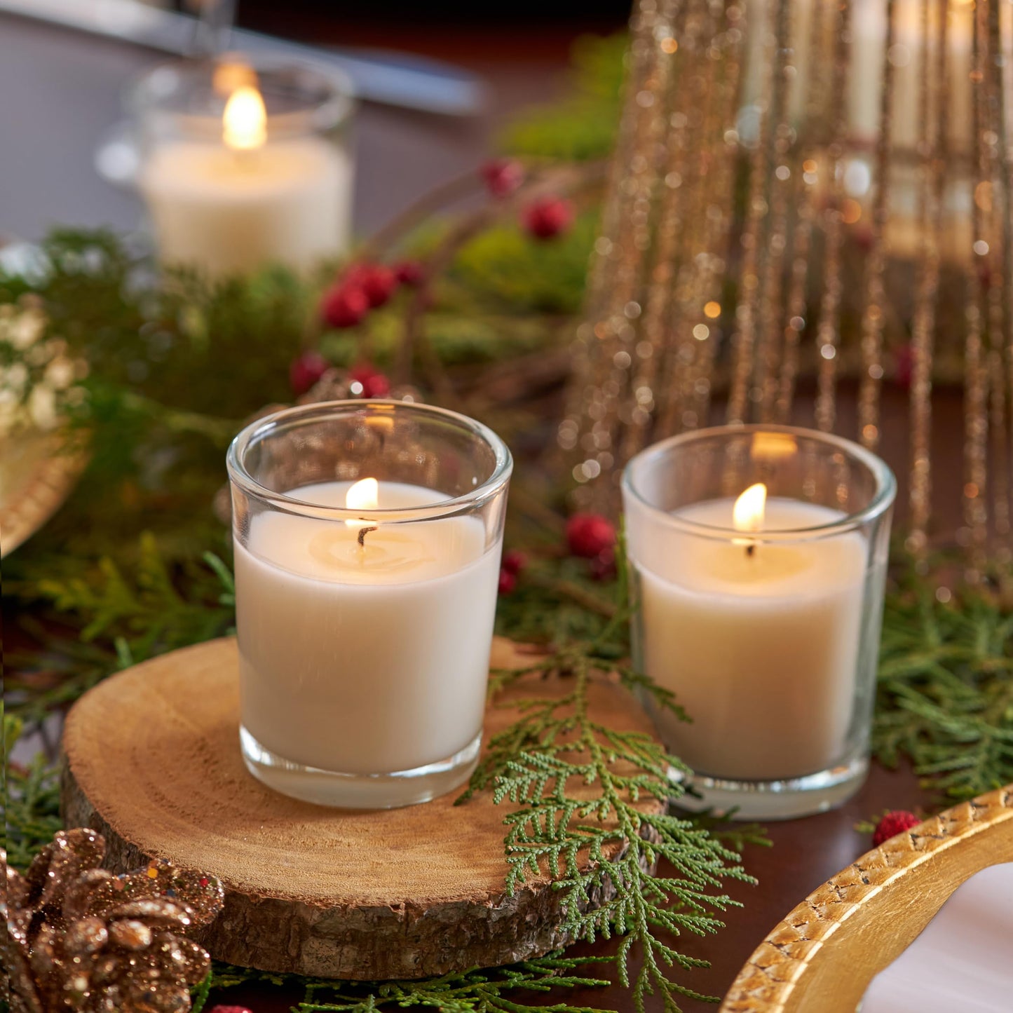 Simply Soson Votive Candles Bulk, 24 Filled White Votive Candles in Glass, 10 Hours Burn time, Small Candles, Unscented Candle, Candle Votives for Wedding, Holiday & Home Decoration