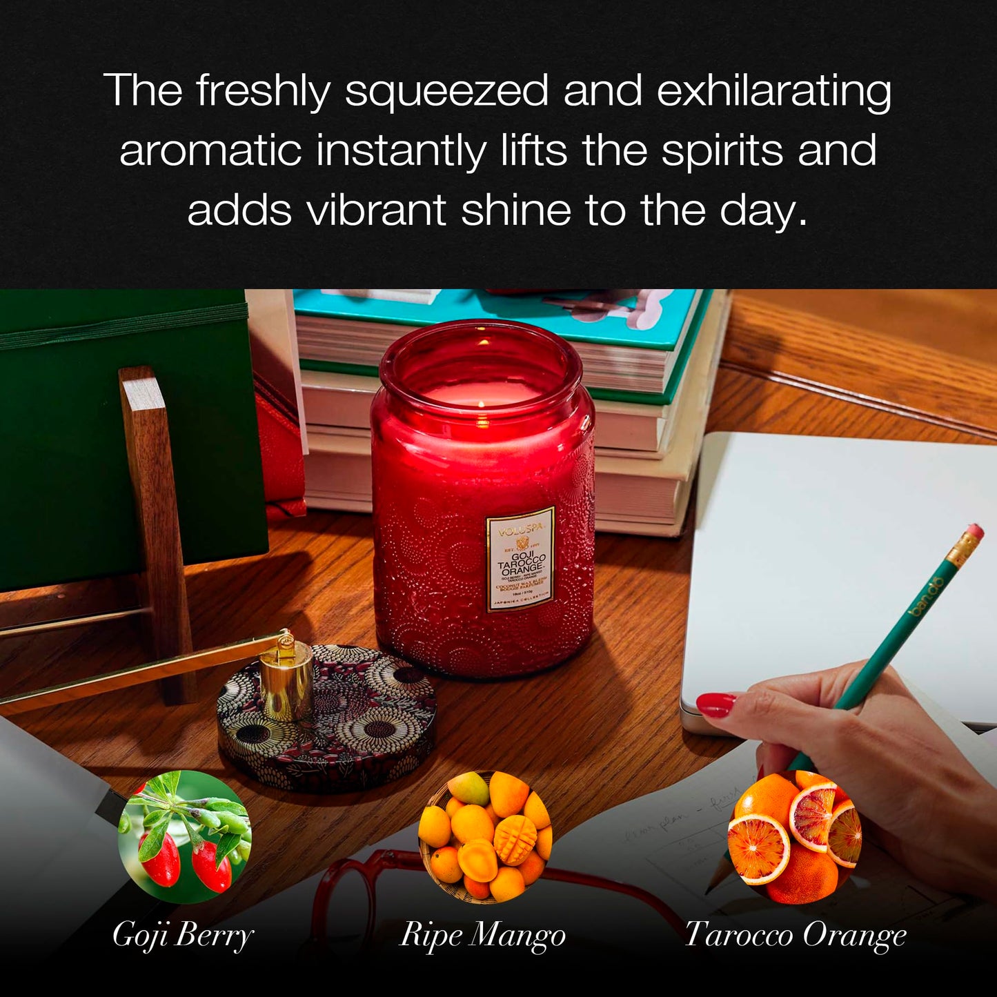 Voluspa Goji Tarocco Orange Candle, 18 oz, Coconut Wax Blend, Scented Candles for Home, 100 Hour Burn Time, Candle Jars