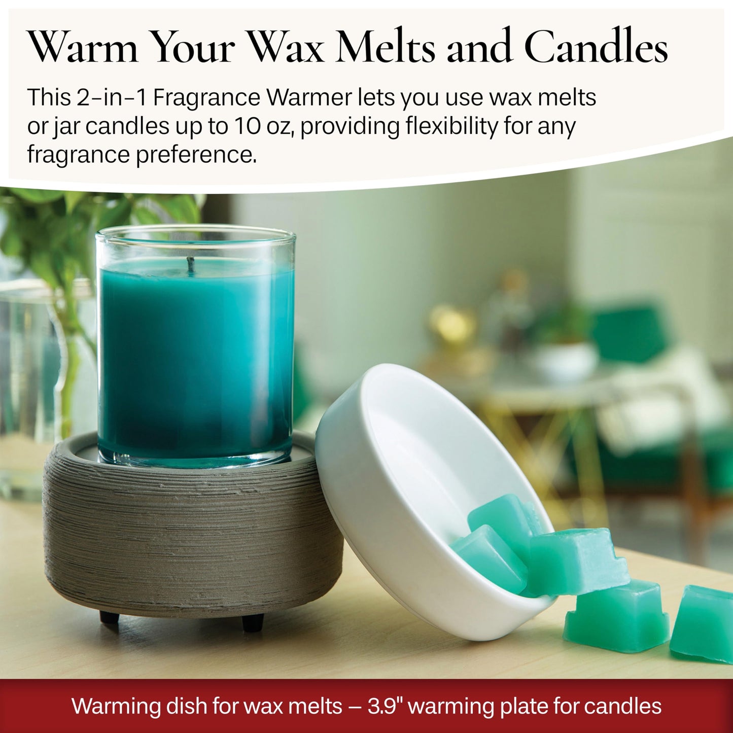 Candle Warmers ETC 2-in-1 Candle and Fragrance Warmer for Warming Scented Candles or Wax Melts and Tarts with to Freshen Room, Gray Texture