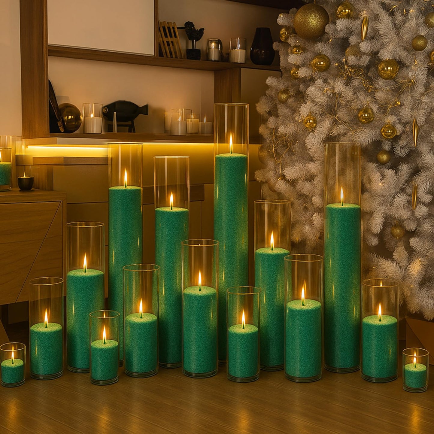 Conelist 2.2 lb Fir Scented Pearled Candle Sand Wax Set Customized Powder Making Candles Refill Kit Palm Wax All Natural Non Toxic with 20 Wicks for Christmas Gifts DIY(Green)
