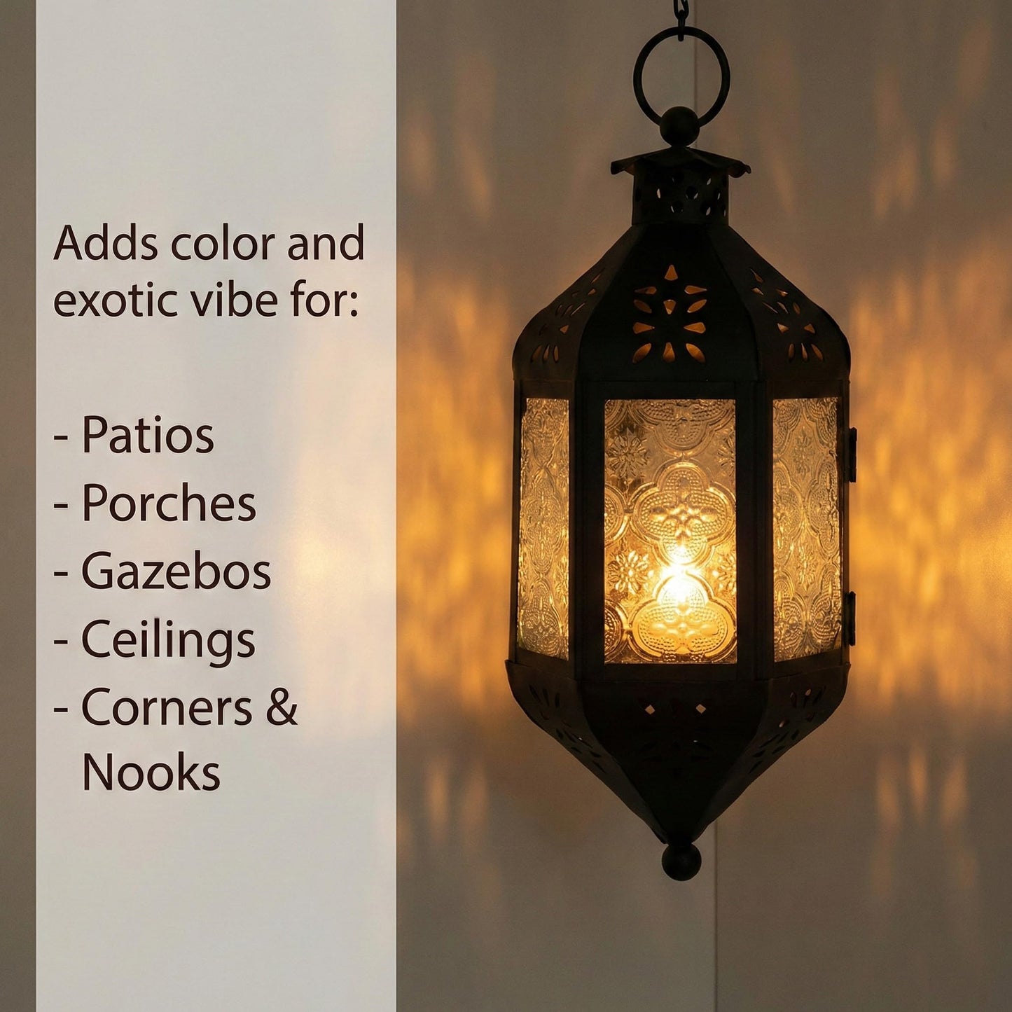 Vela Lanterns Hanging Moroccan Lamp - Exotic Decorative Patio & Porch Decor, Indoor Outdoor Tea Light Candle Lantern Holder with Chain (11" Medium, Clear Glass, 2-Pack)