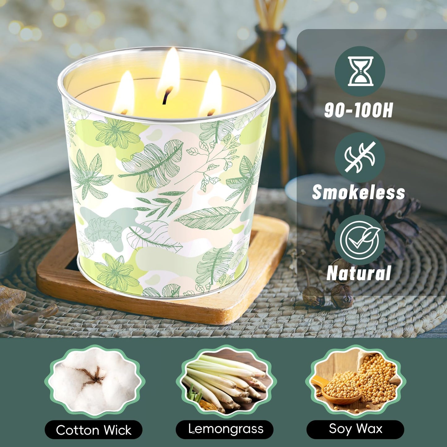 WarmEmbrace Citronella Candles Outdoor & Indoor, 40oz Large Citronella Candle 200H Burning Long Lasting, Soy Scented, 3-Wick Natural Soy Wax for Patio, Garden, Backyard, Camping, Cookout