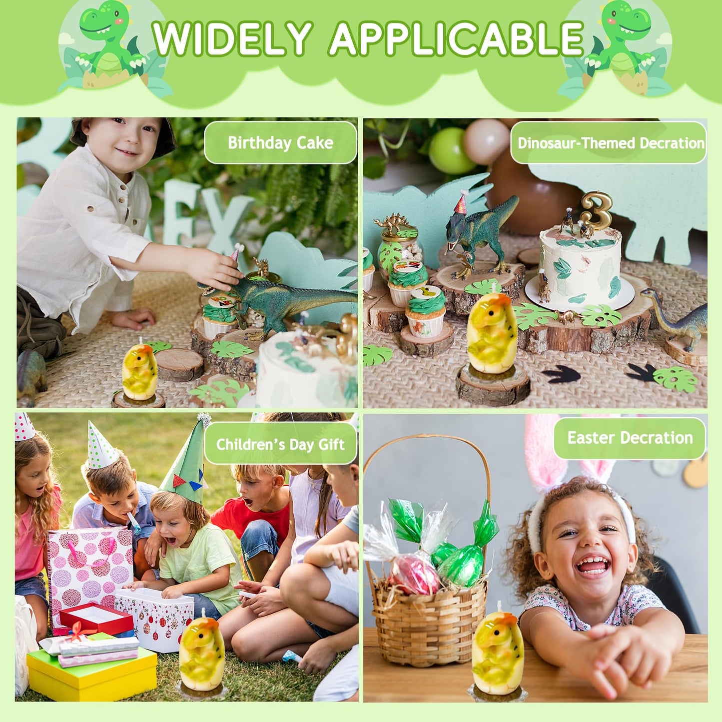 Mesiiloly Mesiiloly Largr Dinosaur Birthday Candle - 3.2" Green Dinosaur Cake Topper for Boys and Girls, Cute Dino Candle for Easter Birthday Party Decorations