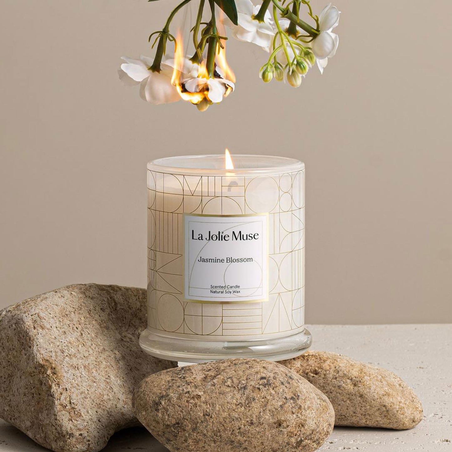 LA JOLIE MUSE Jasmine Scented Candles for Home | Natural Soy Floral Candle | White Jar Candle for Women | Luxury Gifts for Mom | 70 Hrs