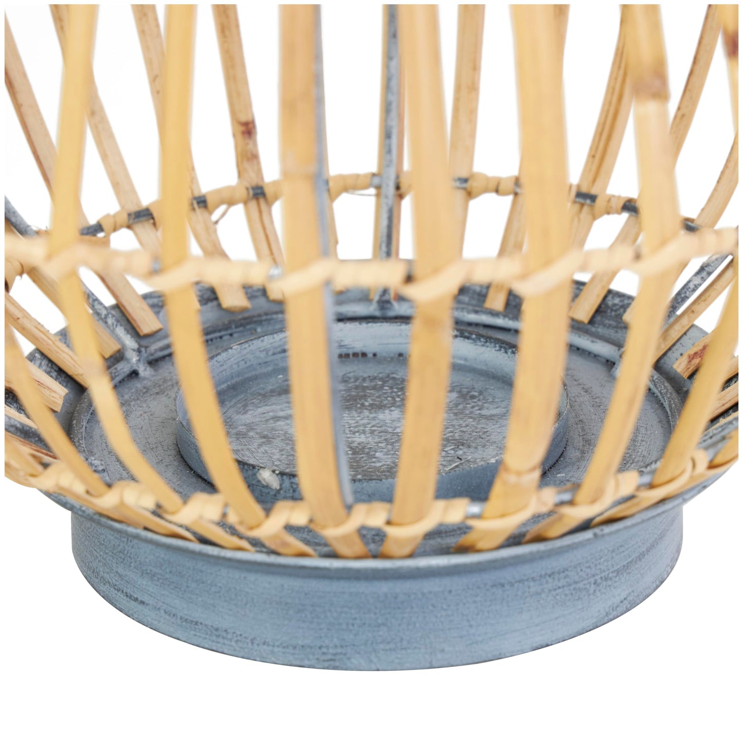 Deco 79 Bamboo Wood Handmade Open Framed Candle Lantern with Blue Metal Accents and Handle, 11" x 11" x 16", Brown