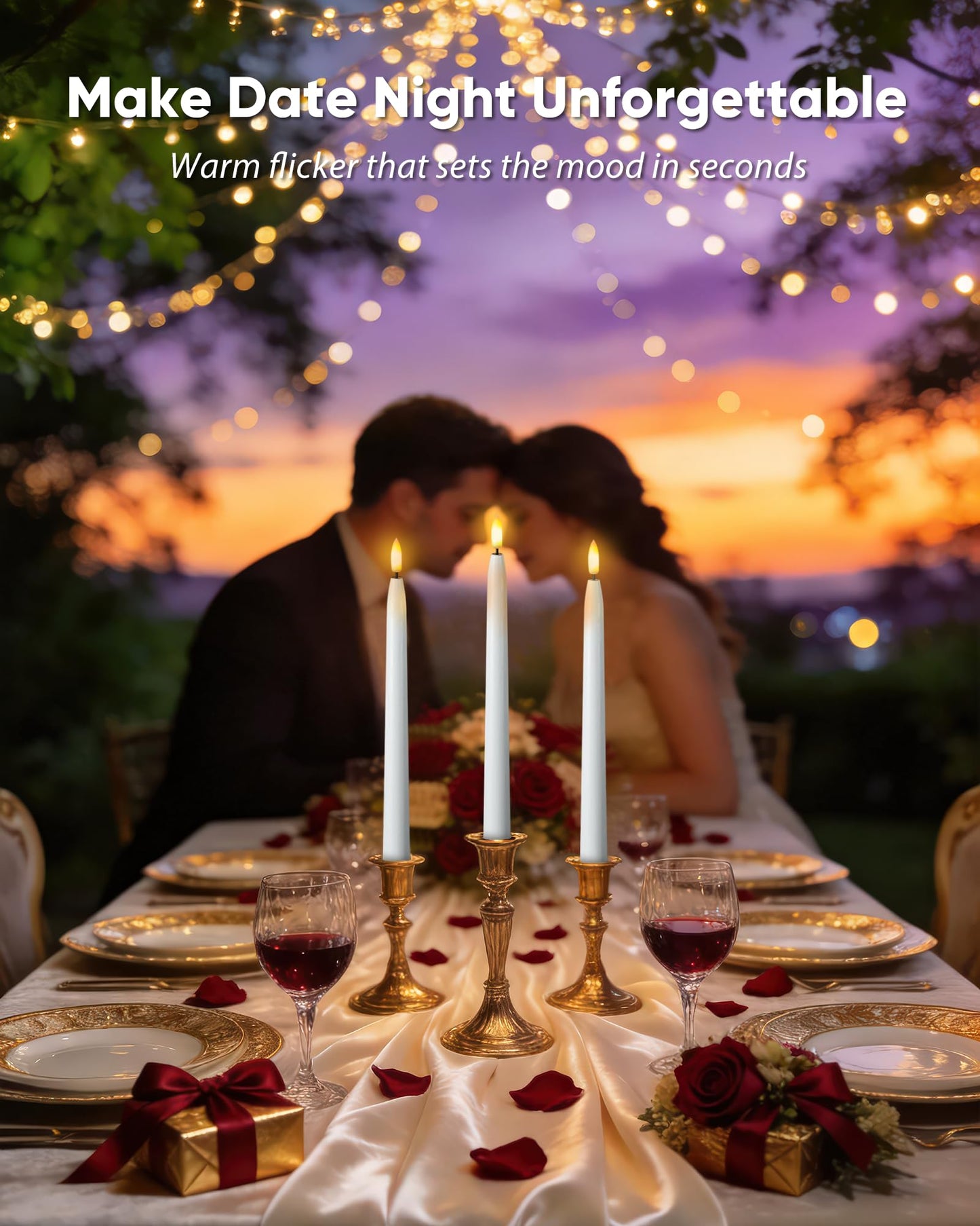 Homemory 11 inches Waxy Flameless Taper Candles with Remote Timer Dimmer, 12 Pcs Battery Operated Taper Candles with Flickering Flame, White LED Candlesticks for Wedding, Christmas Indoor Decoration