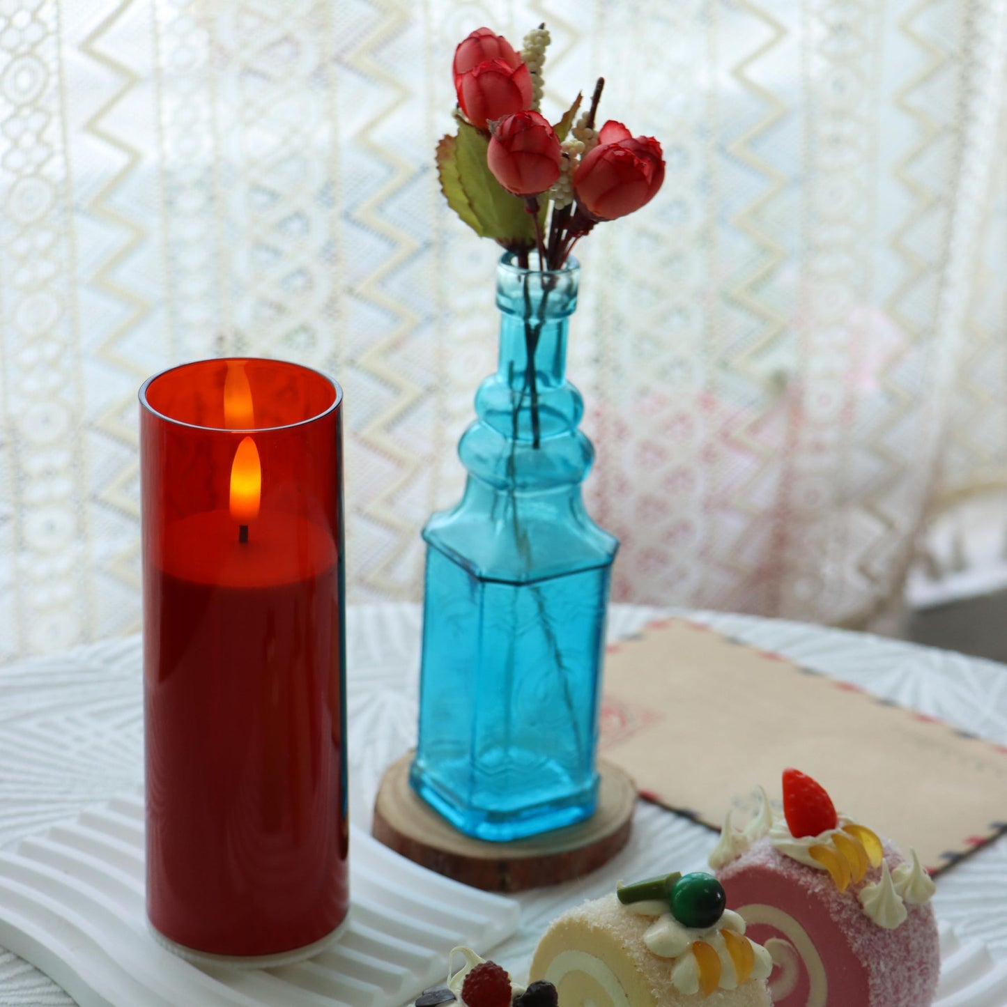 CANDLE CHOICE Indoor Outdoor Flameless Candles with Timer Waterproof Realistic Flickering Battery Operated Pillar LED Lights with Acrylic Shell Wedding Party Christmas Decorations 6 Pack 2”x6” Red