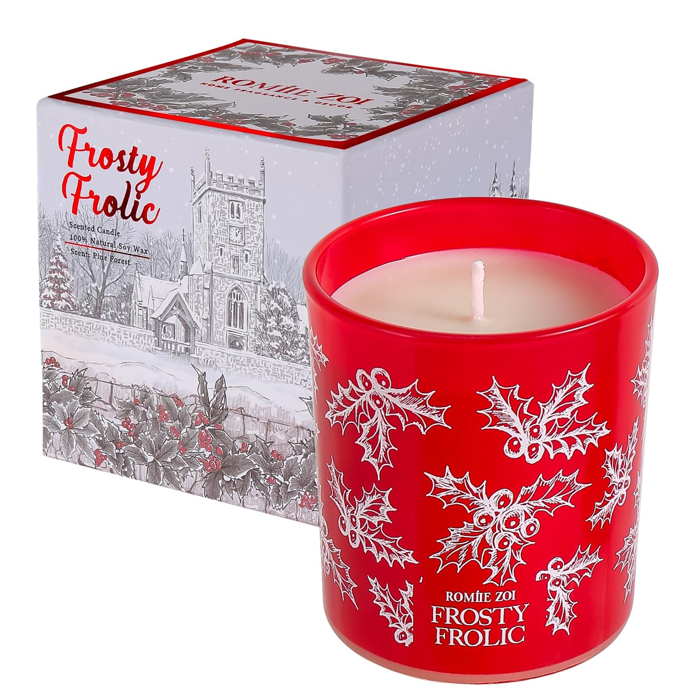 ROMIIE ZOI Christmas Scented Jar Candle - 6oz Soy Wax Candle - Frosty Frolic Infused with Pine Forest Aroma - with Beautiful Keepsake Box Special for Christmas/Holiday Gifts
