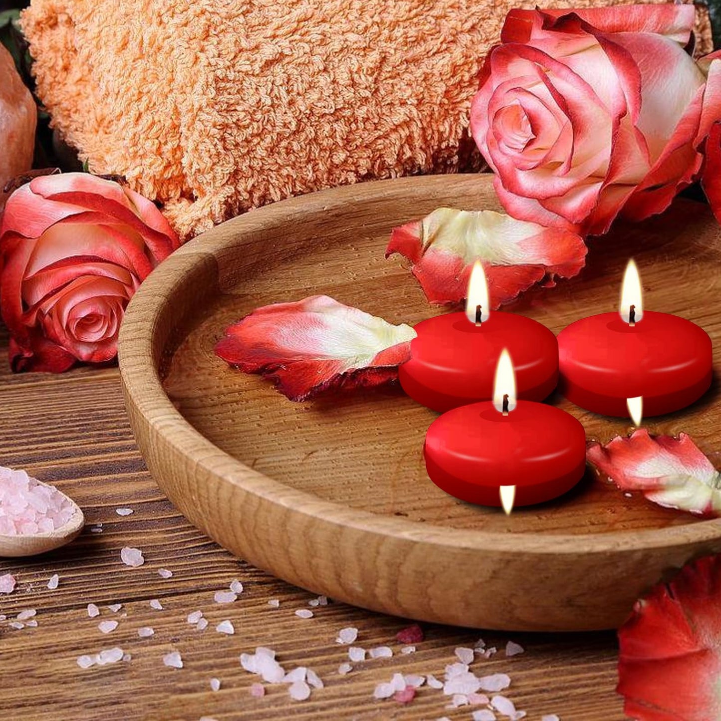 JEQUD Red Floating Candles, 2 inch, 6 Pack, Unscented, 5-6 Hours Long Burning, Wedding, Proposal Decorations