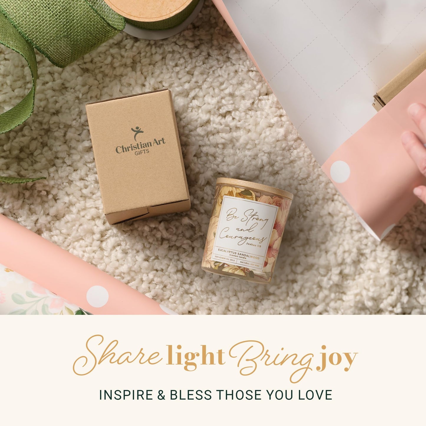 Christian Art Gifts Soy Wax Scented Candle: Joshua 1:9 Bible Verse, Eucalyptus Sandalwood Scent, Pure Essential Oils, 4.5 oz, Up to 20 Hours Burn Time, Glass Jar w/Bamboo Lid, Encouragement Gift