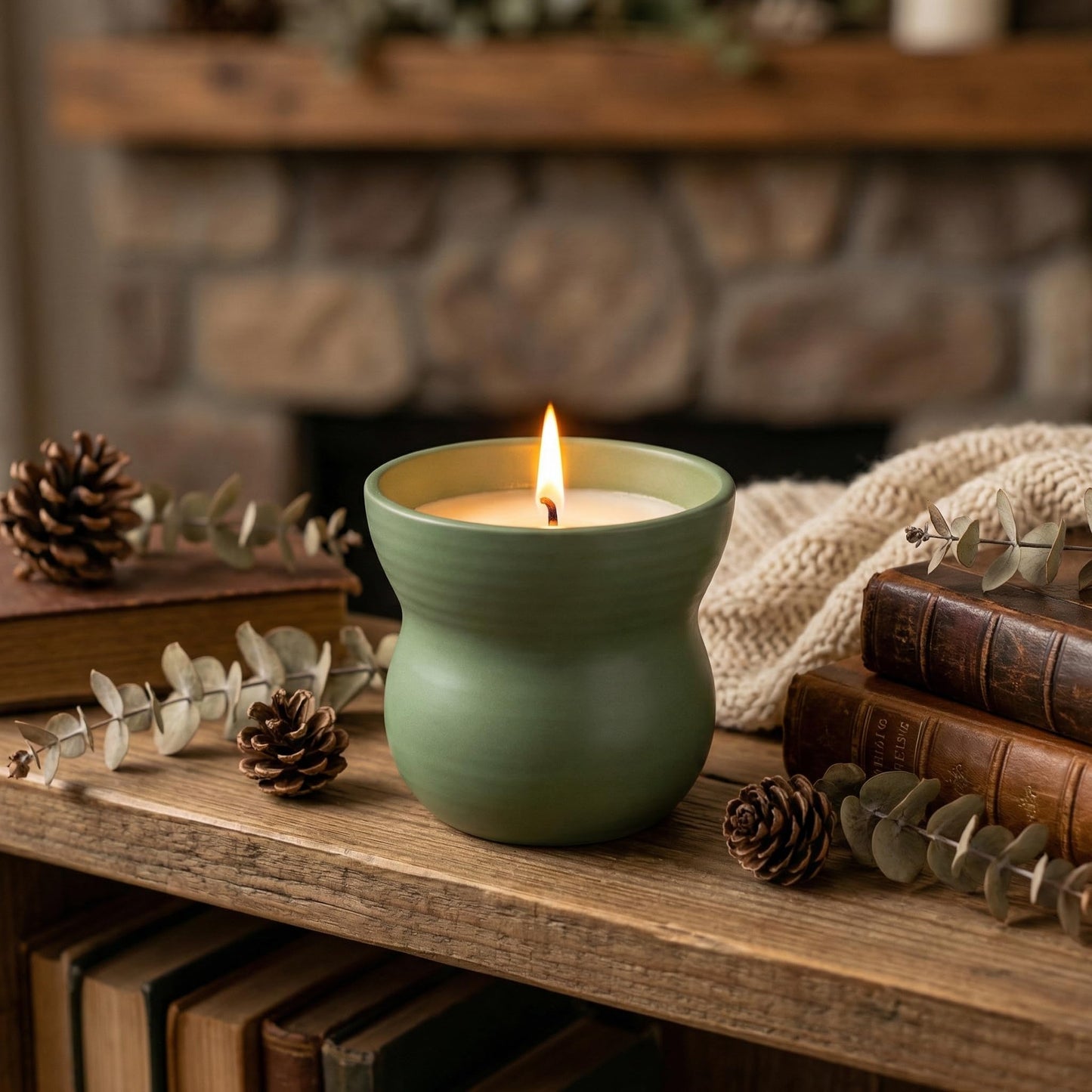 Fresh Balsam Scented Candle 8oz - CW Studio Ceramic Jar Candle with Dust Cover, Up to 40 Hour Burn, Palm & Paraffin Wax, Clean Smokeless Burn for Home Decor, Relaxation & Gift Giving