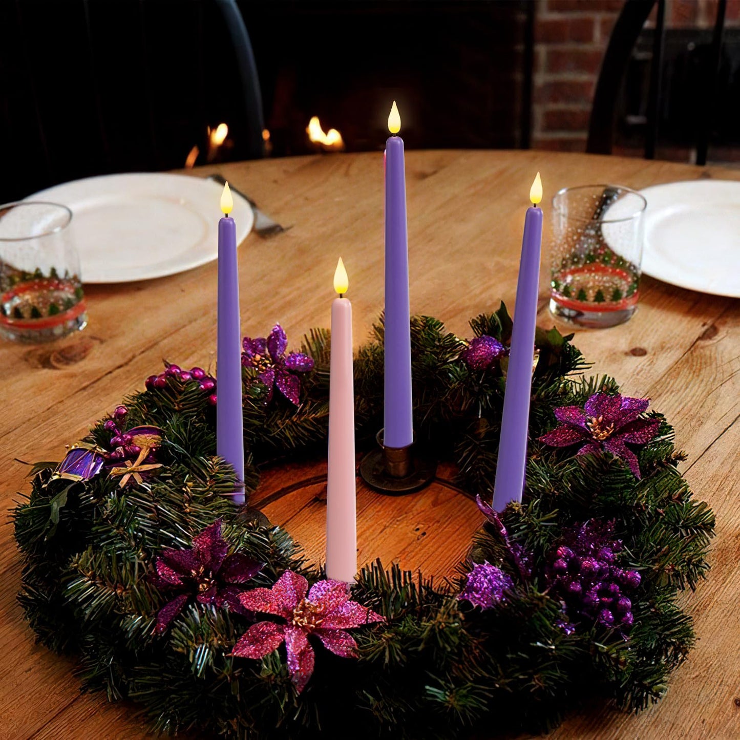 Homemory Battery-Operated LED Flickering Advent Candles, Set of 4 with Remote Timer - For Christmas Wreath