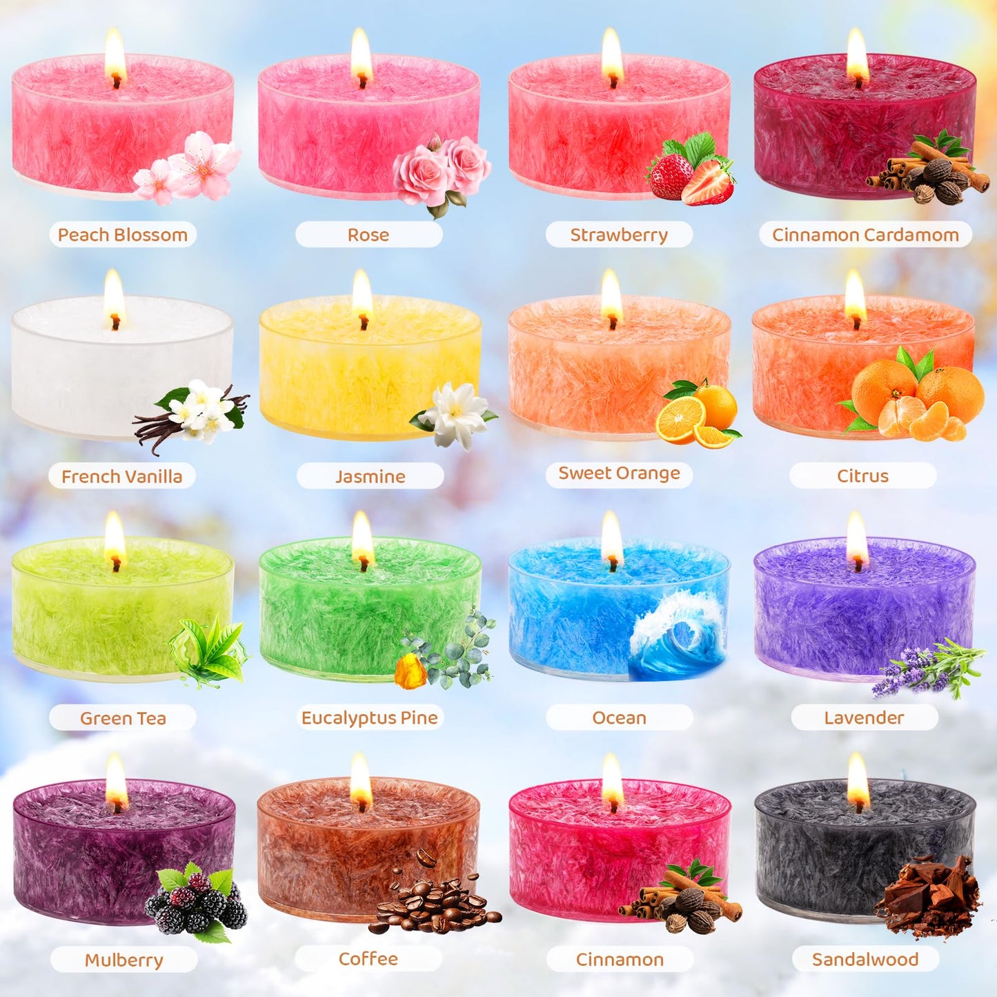 Tealight Candles for Women 16 Pack Aromatherapy Scented Candles Small Candle Gift Set for Women with 16 Scents Long-Lasting Soy Wax Candles for Relaxation, Decor, Christmas, Birthday, Mother's Day