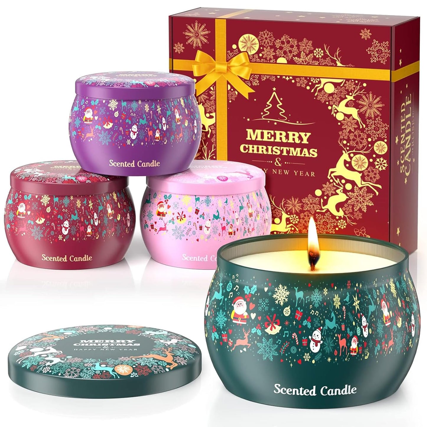 THAUSDAS Scented Candles Gift Set: 4 Pack 4.4 oz Aromatherapy Christmas Candles for Home Scented - 120H Burning Stress Relief Gifts for Women, Birthday, Mother's Day