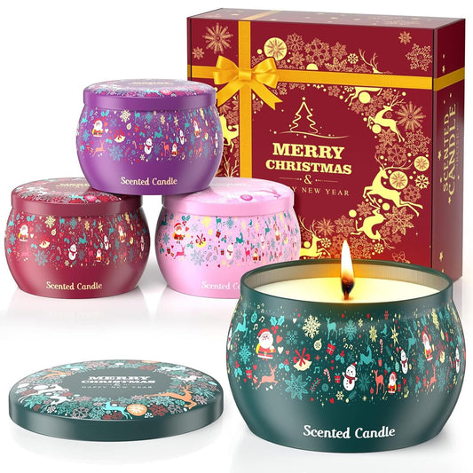 THAUSDAS Scented Candles Gift Set: 4 Pack 4.4 oz Aromatherapy Christmas Candles for Home Scented - 120H Burning Stress Relief Gifts for Women, Birthday, Mother's Day