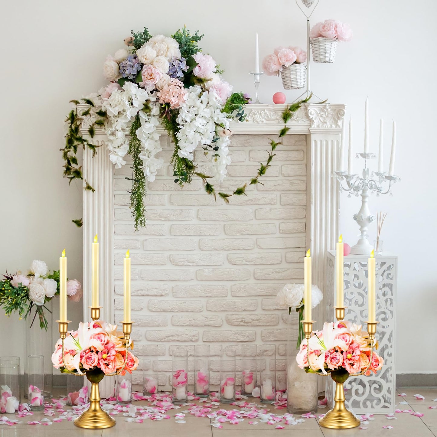 Hushee 6 Pcs Gold Candelabra Candle Stand Metal Candlestick Holder 3 Arm 12 Wedding Candlestick Holder for Theme Party Table Centerpieces Wedding Holiday Birthday Party