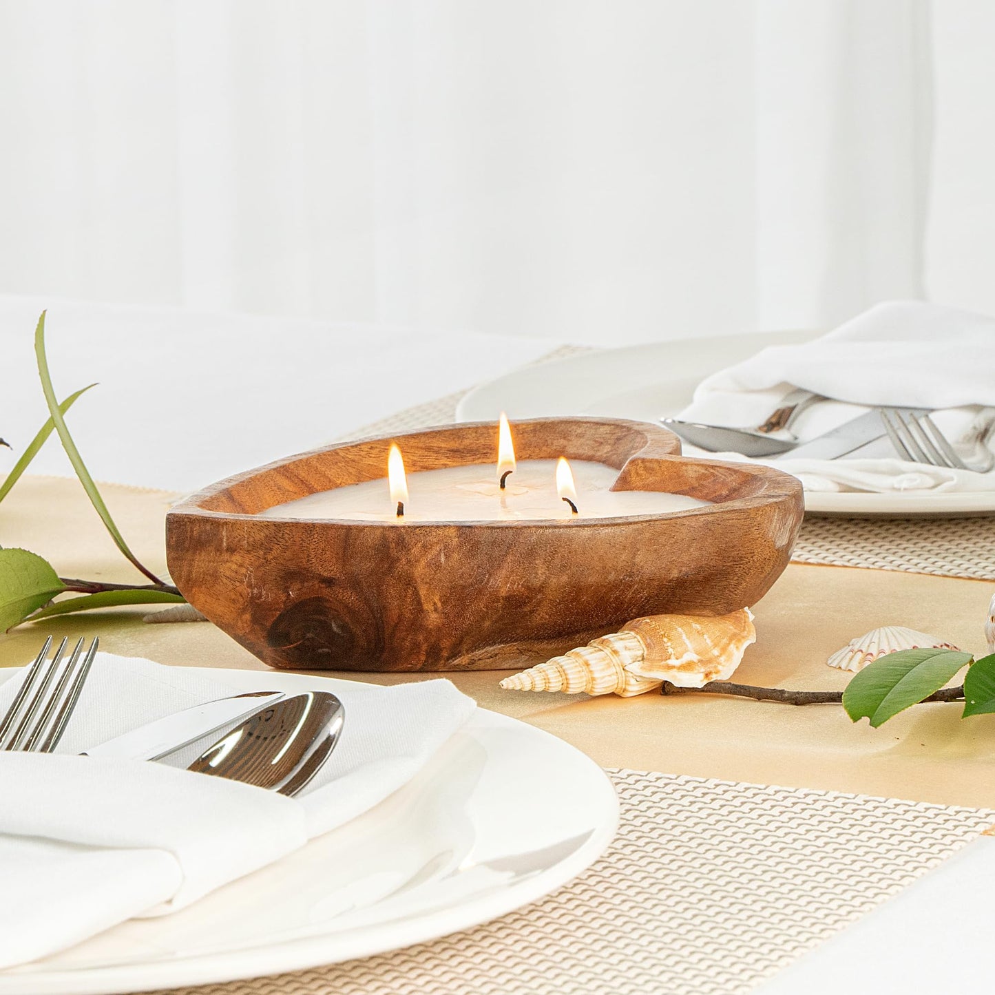Restaurantware-Coco Casa 7.1 x 5.5 x 2 Inch Heart Wood Dough Bowl Candle, 1 Handpoured Bread Bowl Candle - Coconut Mango Fragrance, Double Wax Blend, Soy Wax Scented, Cotton Wick