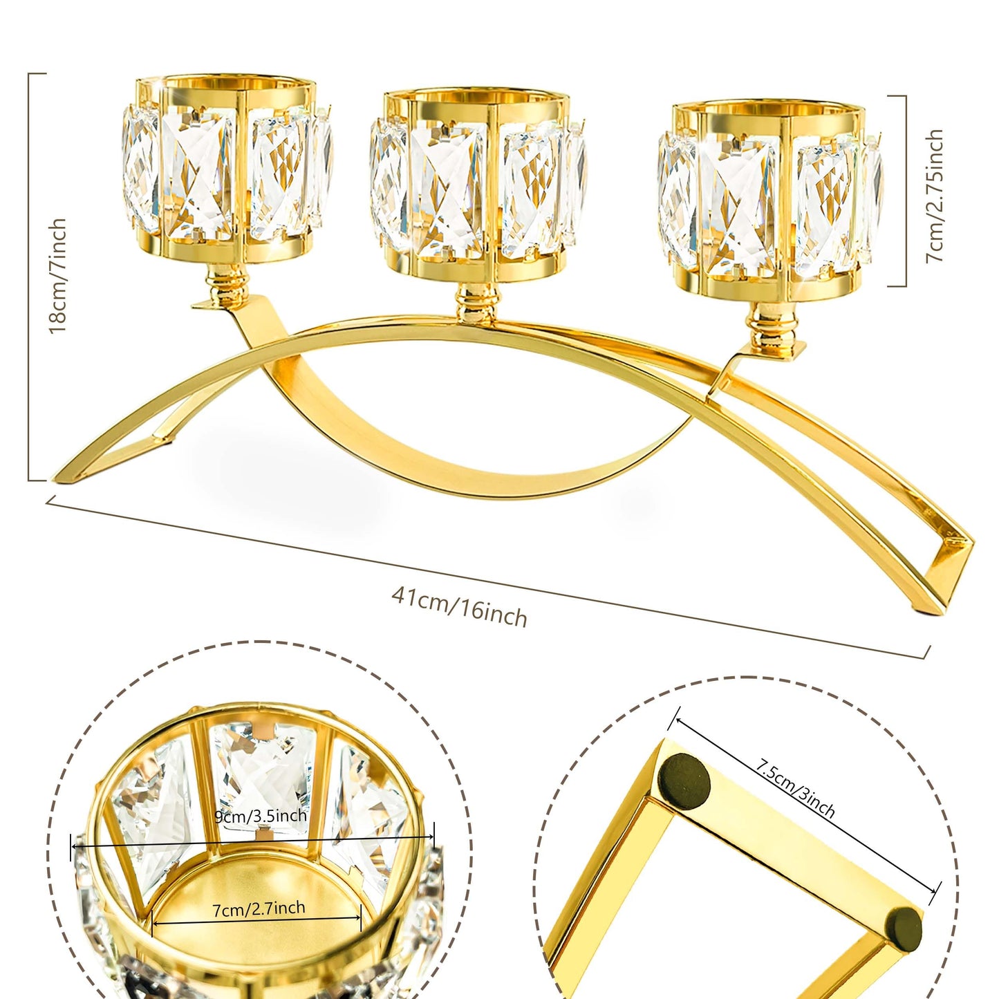 3 Arms Crystal Bowl Tealight Candelabra Votive Candle Stand, Wedding centerpieces for Tables Crystal Candlestick，Centerpiece Table Decorations (Pure Gold)