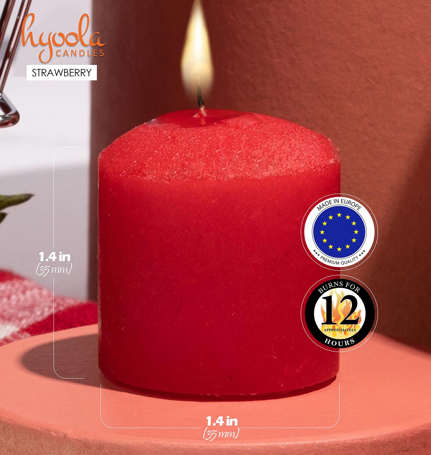 HYOOLA Scented Votive Candles - Strawberry Votive Candles -12 Hour Burn Time - 9 Pack - European Made