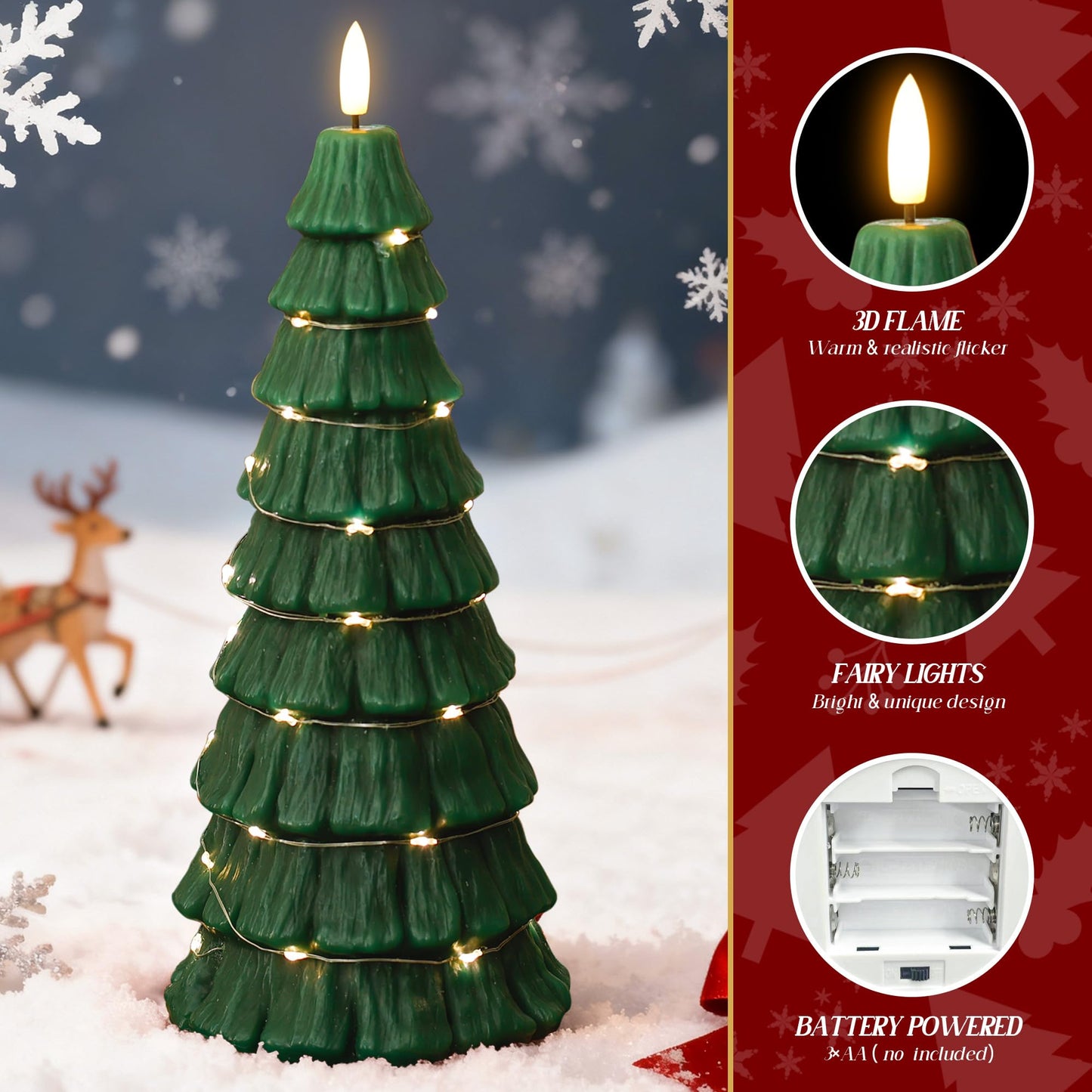 AFINETH Christmas Tree Candles with Remote, Christmas Flameless Candles with Embedded Star String Fairy Lights, Battery Operated Candles, Flickering Xmas Flameless Candles for Table Decor