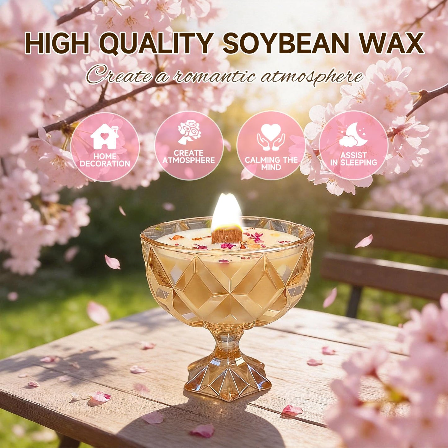Joo Sko Diamond Bowl Shape Soy Wax Cherry Blossoms Scented Candle, Aromatherapy Jar Candles for Home Scented or As a Christmas Holiday Candle Gift for Your Lover(8.2OZ/60Hours Burning)