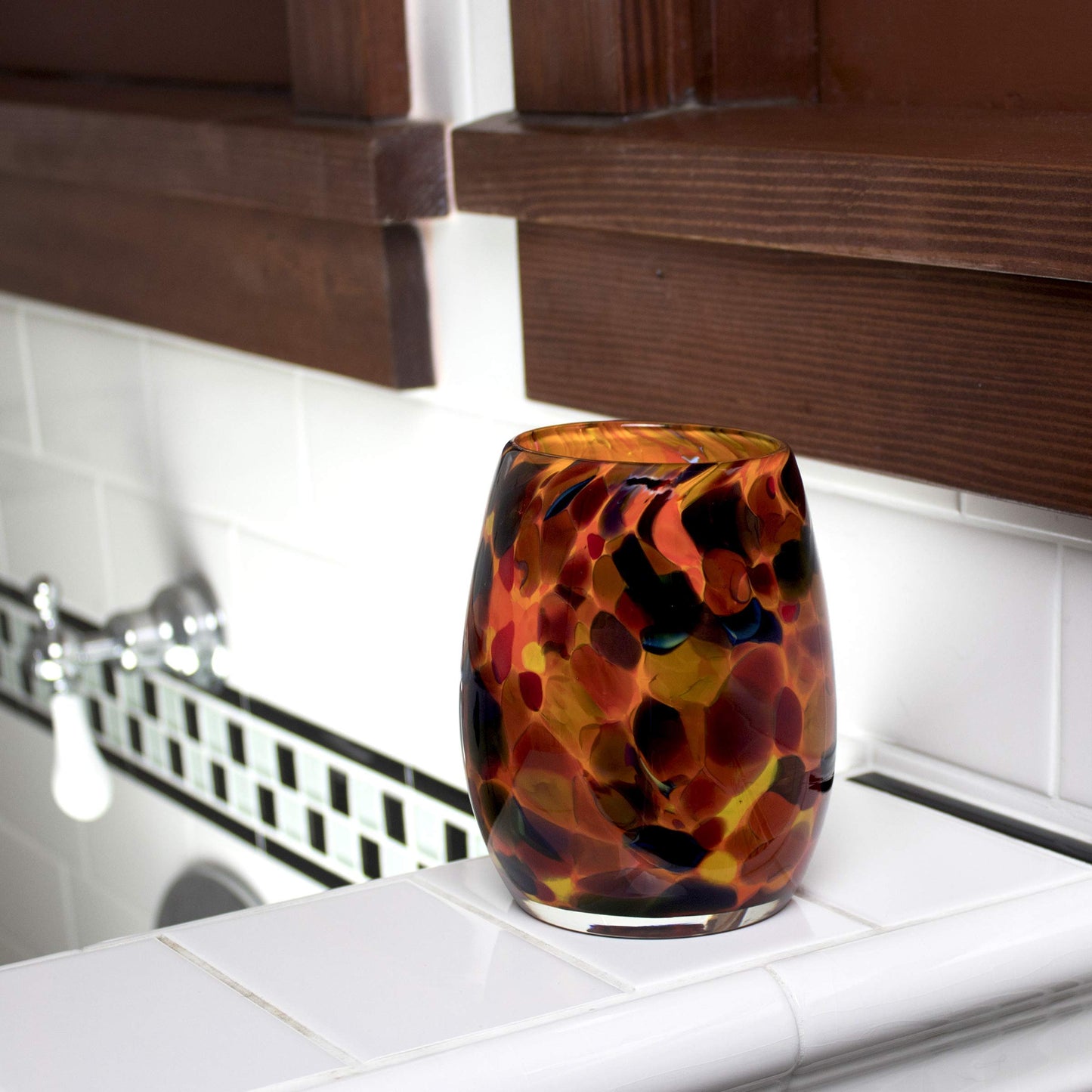 Totally Blown Glassworks Votive Candle Holder, Tea-Light, Handmade Blown Glass, Accent Vase, Centerpiece, Home Decor, Artist Dehanna Jones, Seattle, WA. (Orange MM Halloween Night)