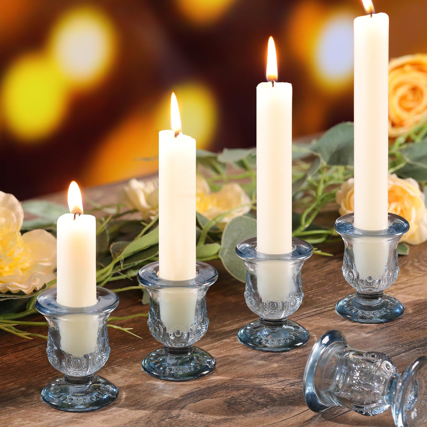 sunnyfuture 10pcs Blue Candlestick Holders, Glass Taper Candle Holders for Table Centerpiece Decor, Wedding, Birthday, Gift