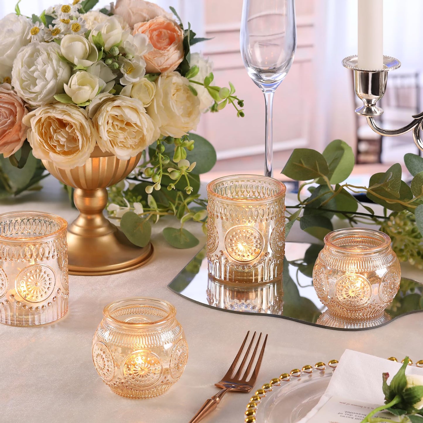 DARJEN Gold Votive Candle Holder Set of 20, Upgraded Size Tea Light Candle Holder Glass for Wedding Table Centerpieces, Elegant Bulk Votive Holders for Party, Proposals and Wedding Shower