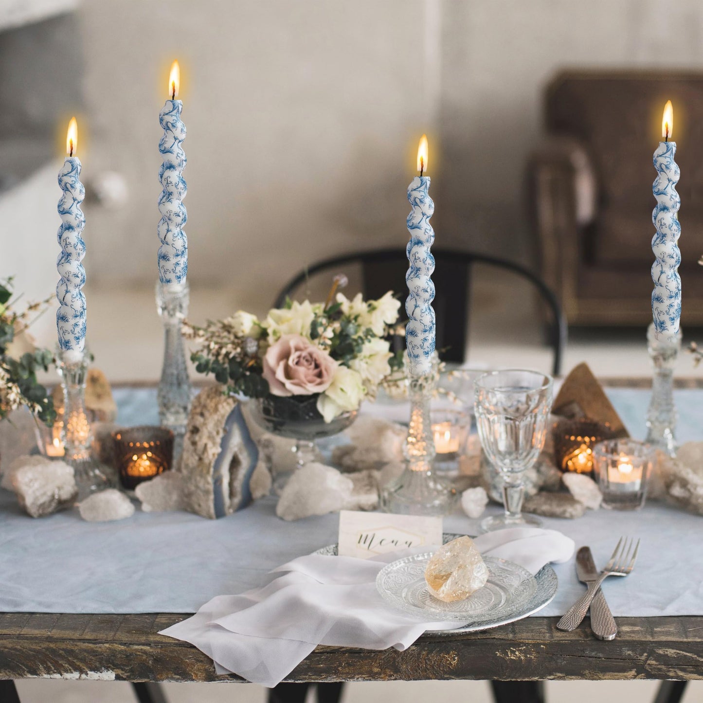 Spiral Candles Printed Candlestick Set of 2 Short Taper Candle Twisted Candlesticks Tapered Candles for Home Wedding Women Gifts
