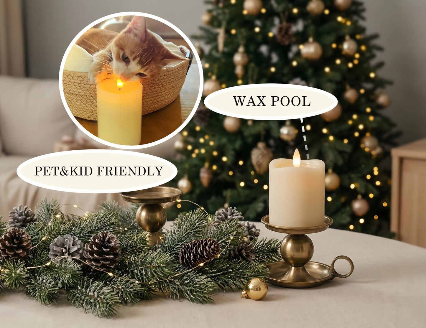 CozierGlow Flameless Pillar Candles Flickering with Remote Timer, Battery Operated LED Candles Up to 400 Hours, 3D Moving Flame Real Wax Candles. (Ivory with Art Water)