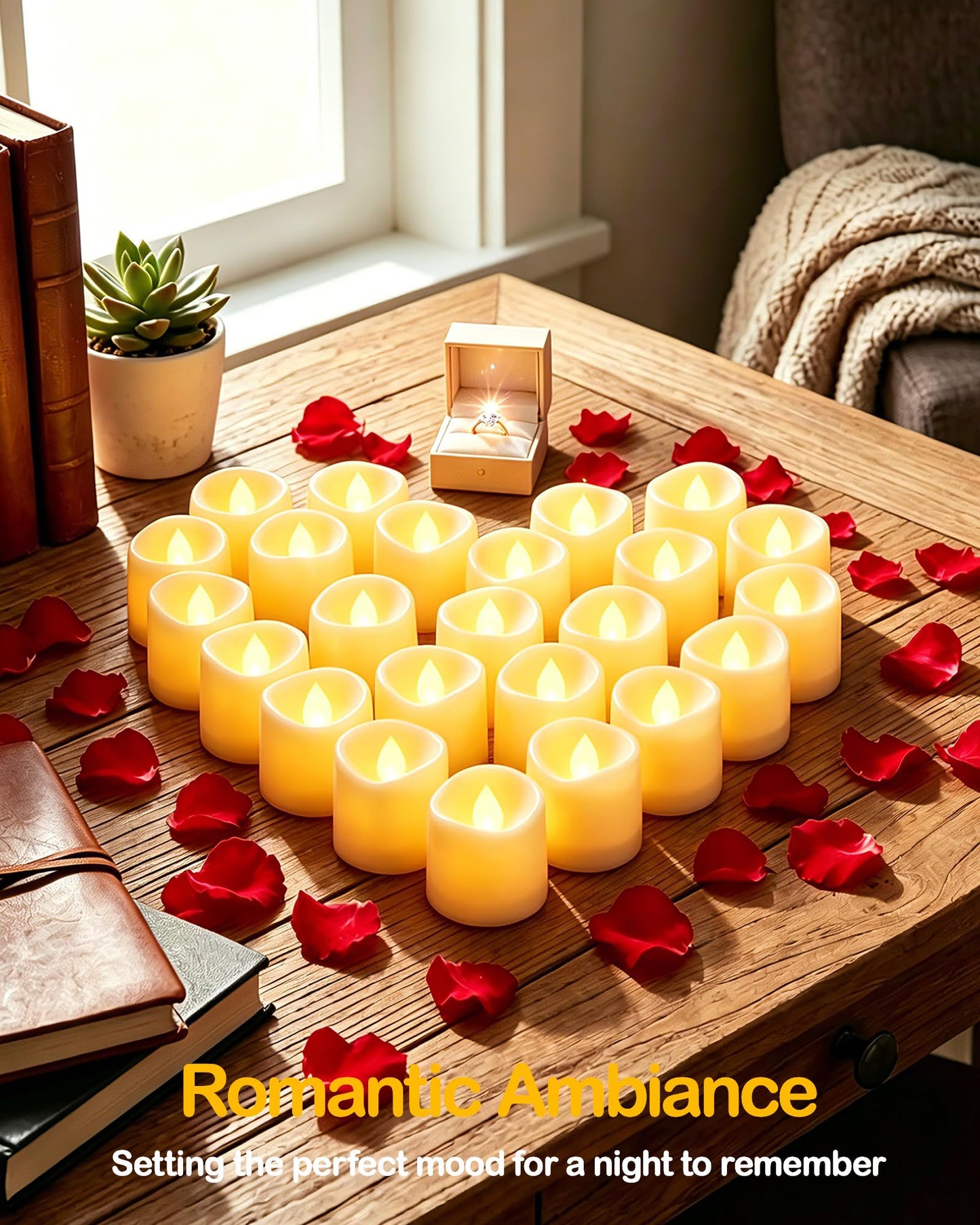 Gmnee 24Pcs Flameless Tealights Candles, 200+Hours LED Candles, Small Tea Lights Candles Battery Operated for Christmas, Wedding, Party, and Halloween Decoration