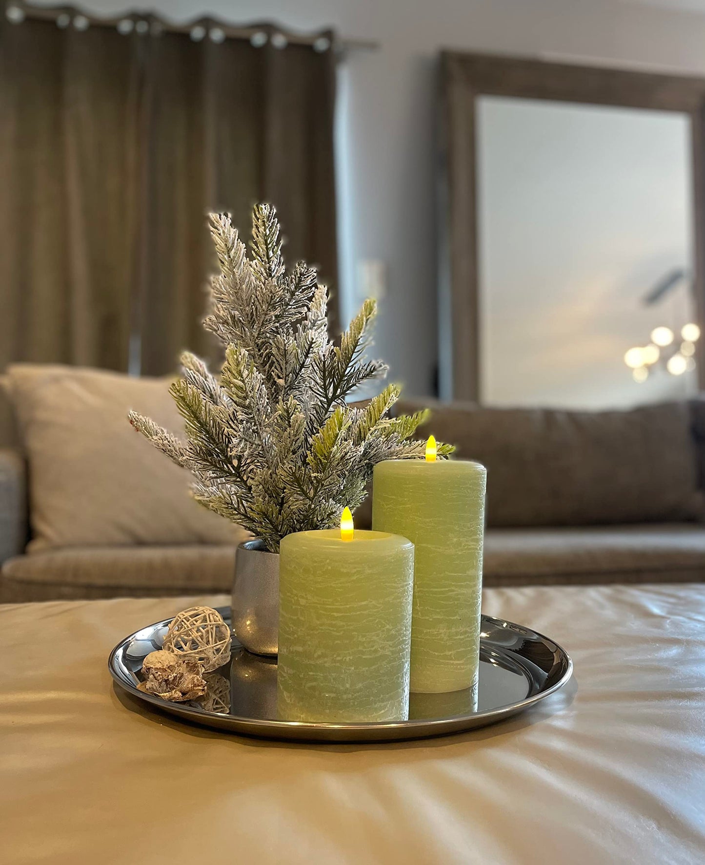 LumiPur Signature Natural Glow Flickering Flameless LED Wax Pillar Candle (3.5" x 5", Sage Green)