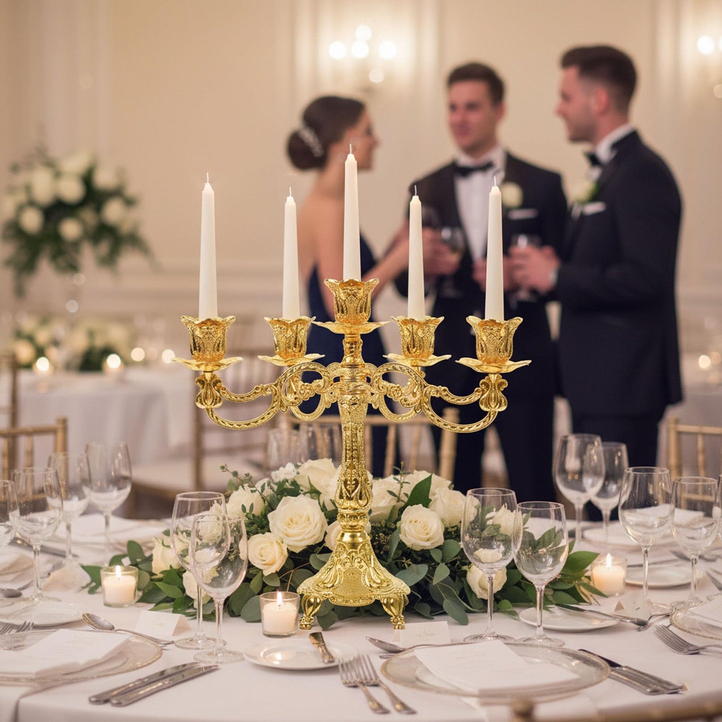 5-Candle Candelabra Metal Candlestick Holder Home Decoration for Weddings, Churches, Halloween, Christmas, Birthday, Wedding, Valentine's Day (A-Gold*2)