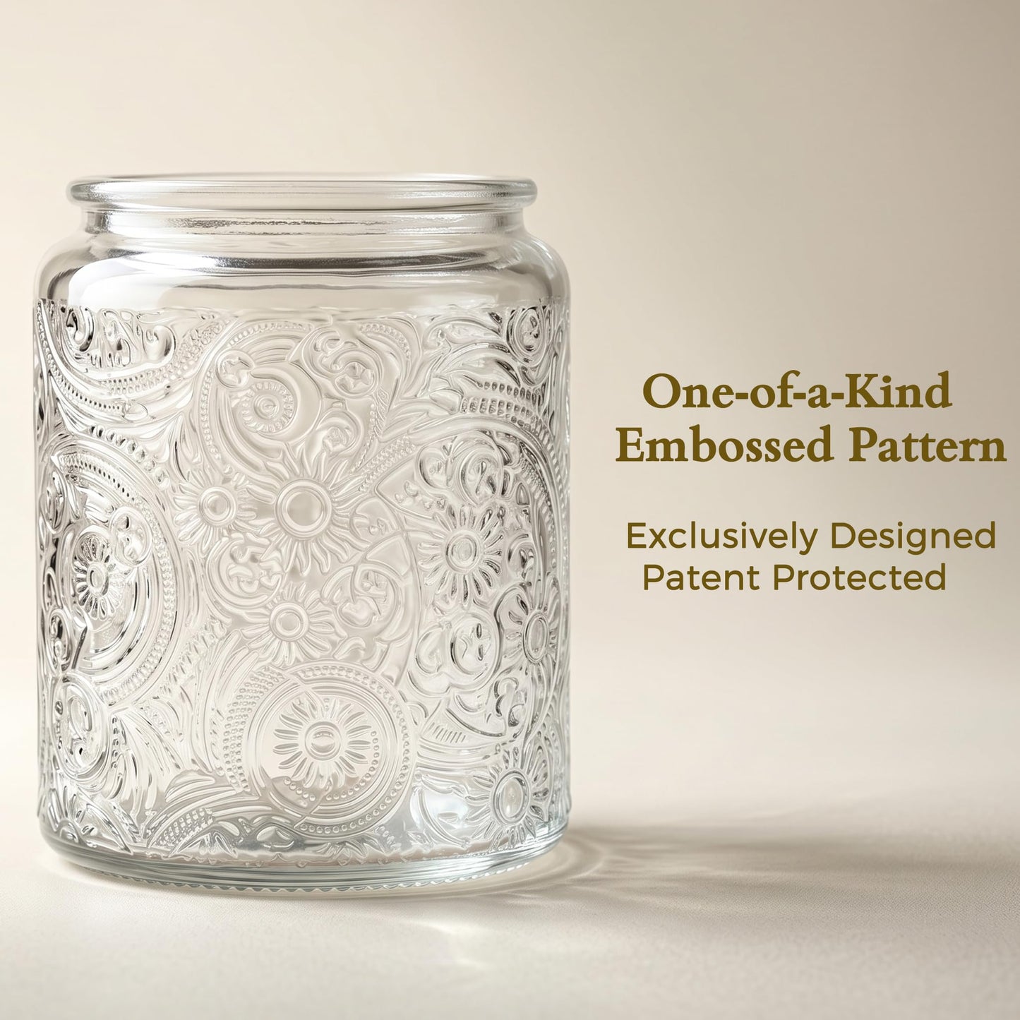 9-Pack 8oz Embossed Glass Candle Container with Bamboo Lids and Labels, Clear Candle Jars for Making Candles, Sun Moon Star Design