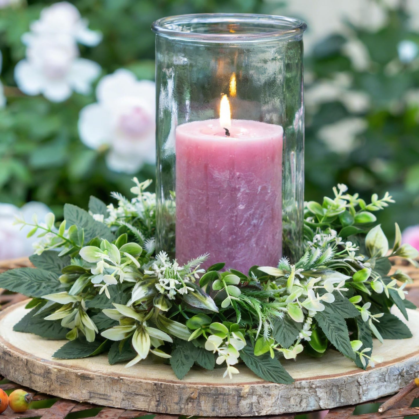 4 Pcs Eucalyptus Candle Ring 4 Inch Center Mini Kitchen Cabinet Wreaths Artificial Small Green Leaves Wreaths Garland Pillar Holder for Home Door Window Farmhouse Wedding Party Table Centerpiece Decor