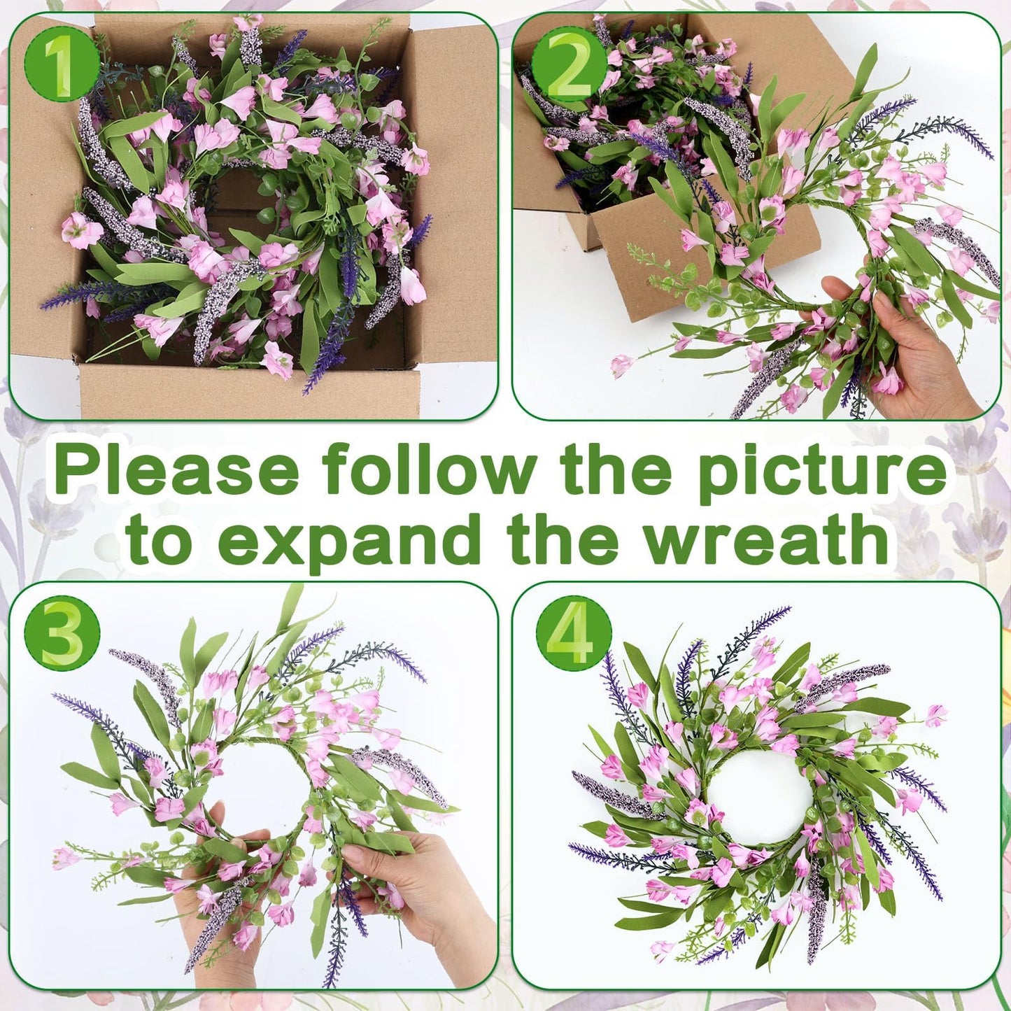 6 PCS Spring Summer Artificial Flowered Wreath Candle Rings Forsythia Lavender Candle Rings Pillar Holder Wreath Mini Floral Candle Rings Wreaths Kitchen Cabinet Swags for Wedding Home Tabletop Decor