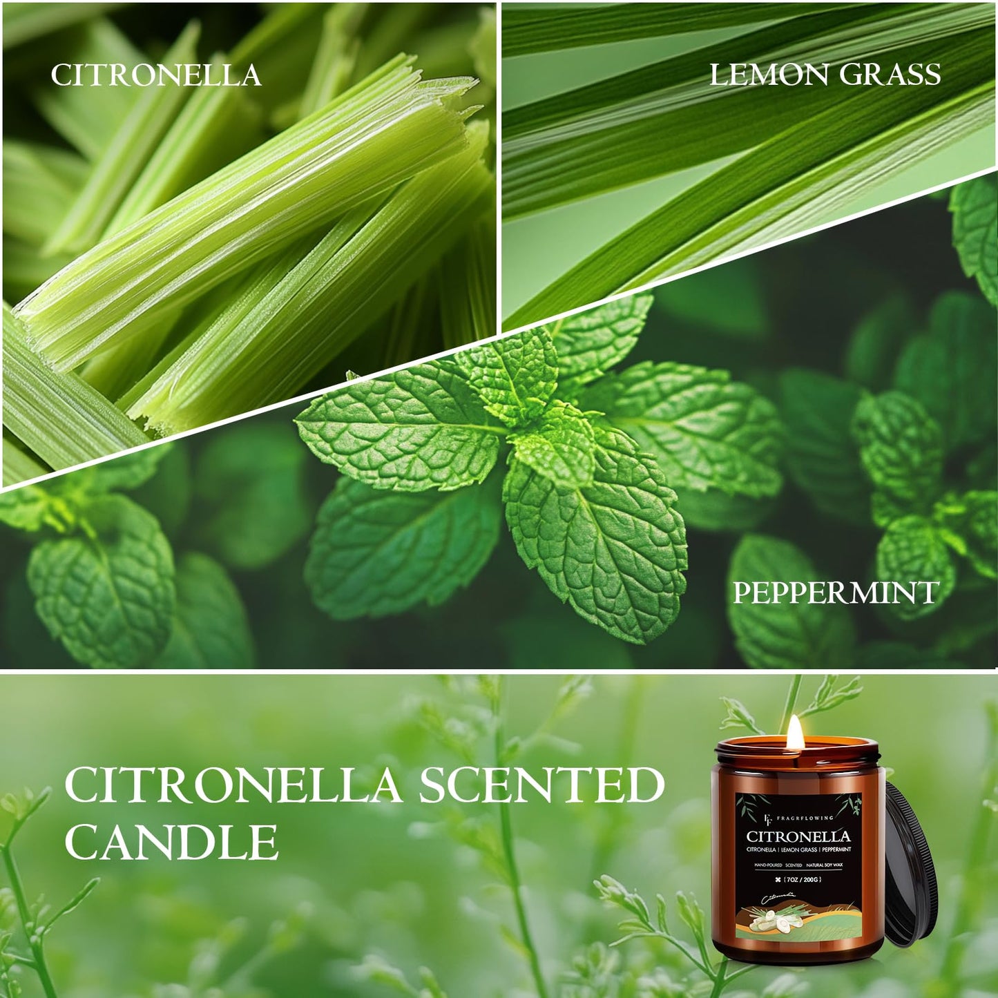 Citronella Candles Set, Indoor Outdoor Lemongrass Scented Candles，Natural Soy Wax Jar Candle, 200-Hour Burn Time, 28 oz (4 Pack)