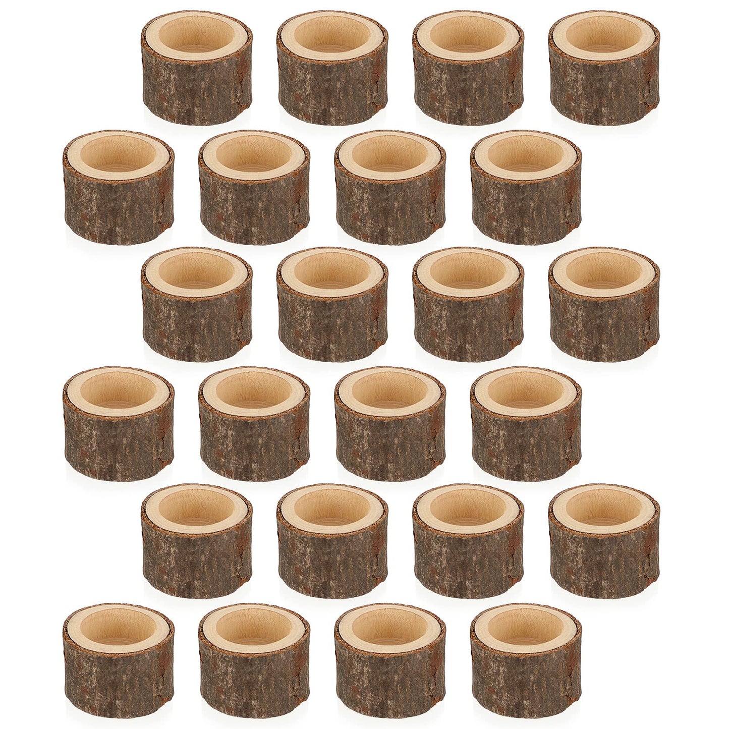 OwnMy Set of 24 Wooden Tea Light Candle Holders Votive Candle Holders, Rustic Wooden Pillar Candle Stands Vintage Tealight Holders Set Candle Centerpieces for Dining Table Wedding Party, 1.6" H