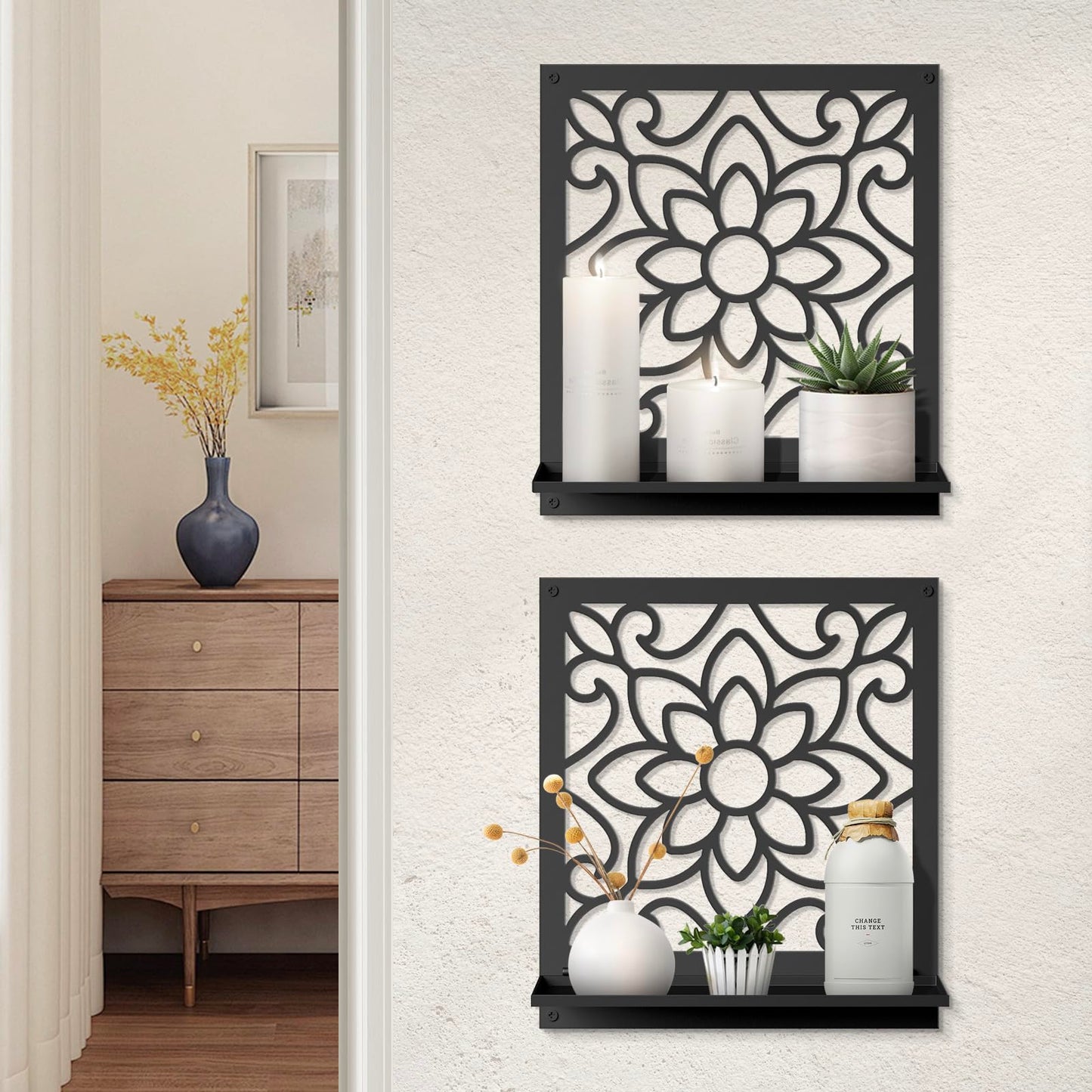Metal Wall Candle Sconce Holder, Rustic Bathroom Wall Decor for Living Room Bedroom Bathroom (2 Pack, 11.8 x 13 in)