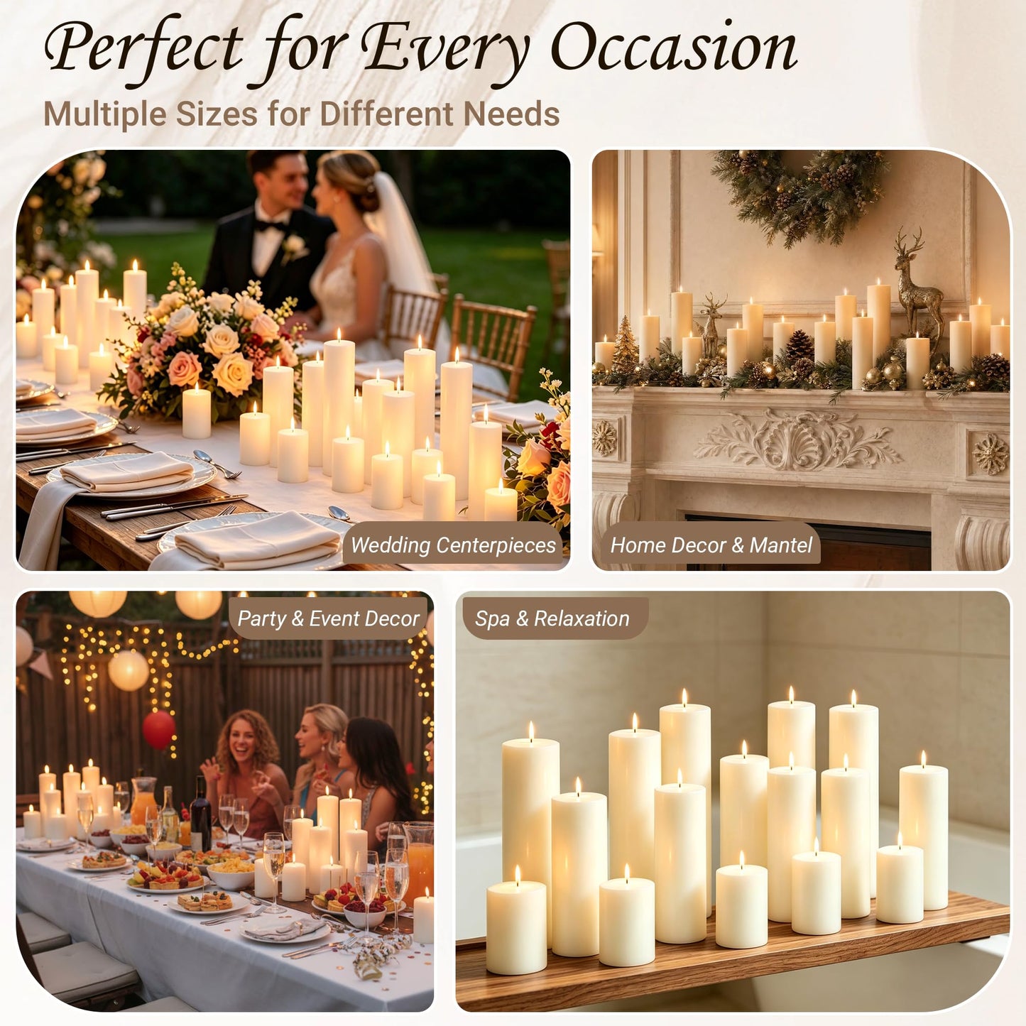 CCXTNQS Ivory White Pillar Candles Bulk Set, 2 x 3/6/8 Inch, 18 Pack Dripless Smokeless Unscented Long Burning Candles for Weddings Engagement Spa Home Party Events Ceremony