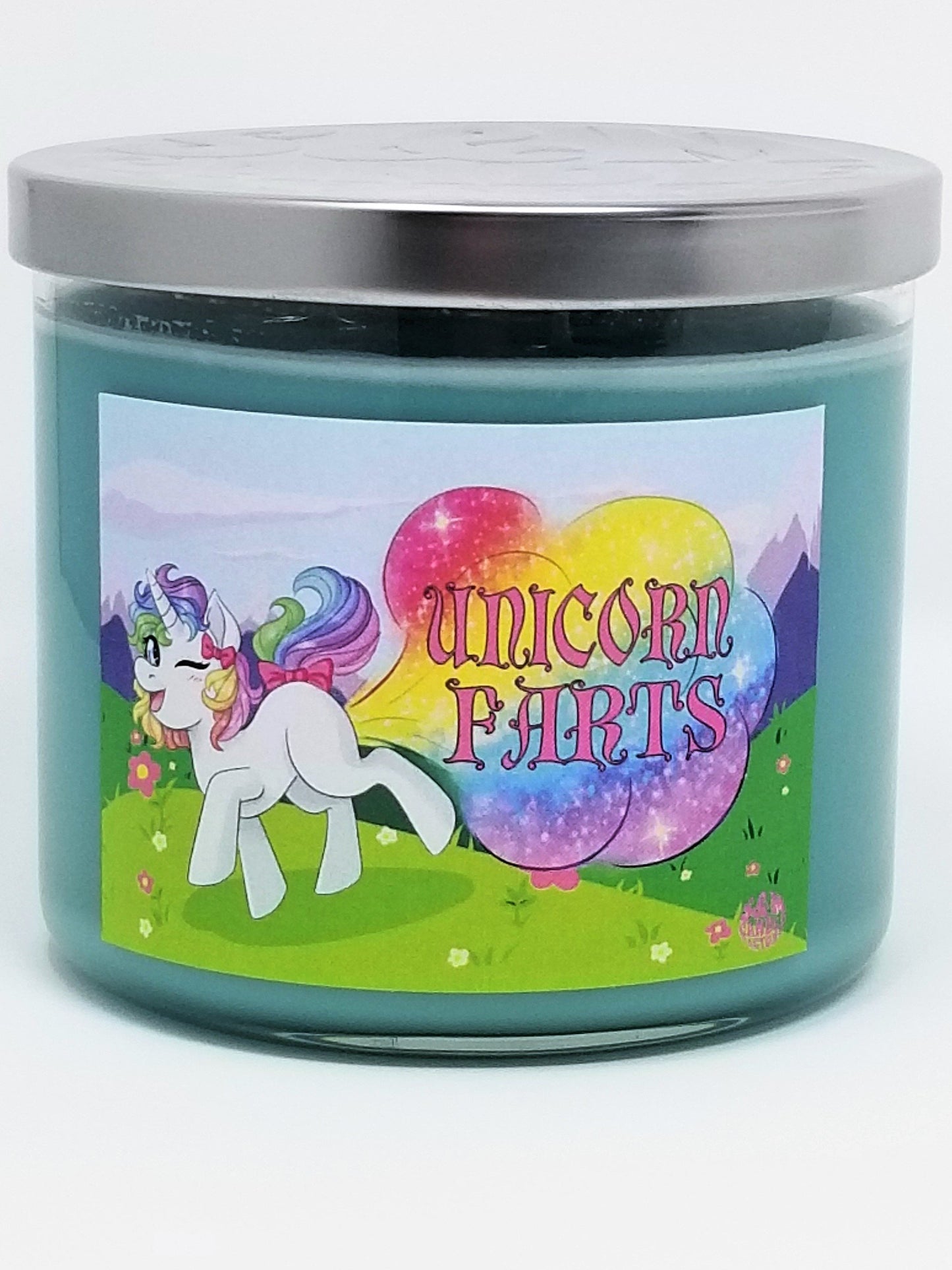 S&M Candle Factory Unicorn Farts 3 Wick Scented ~ All Natural Premium Soy Wax 14.5 oz Candle ~ 80 Hour Burn Time ~ (Unicorn Farts Blue Hawaiian)